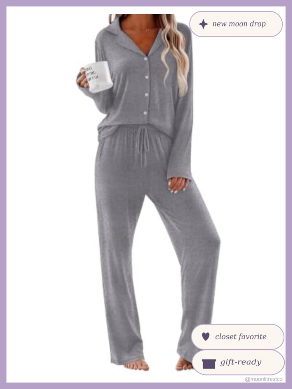 Women's 2-Piece Pajama Set Button Down Long Sleeve Lounge Set with Pockets